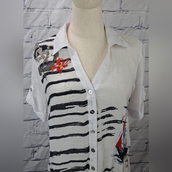 Le Grenier Top Shirt Nautical Sailing Ltweight Transparent Beach  Y2K 90s Medium - Picture 1 of 14